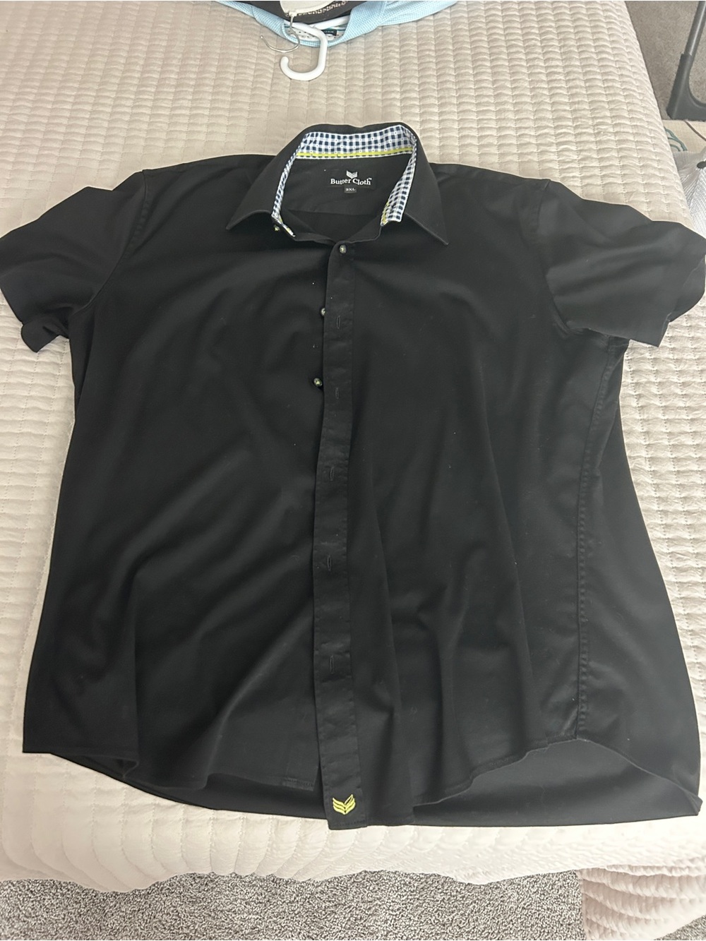 Bugatchi Black Short-Sleeve Button-Down with Contrast Collar